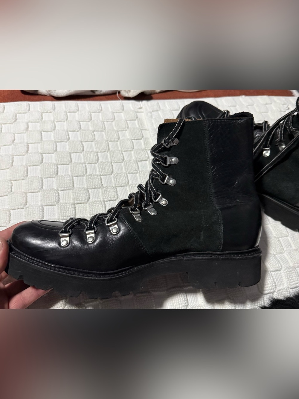 Grenson | Leather & Suede Lug Sole Boots | Black | Size 12 - Picture 10 of 16